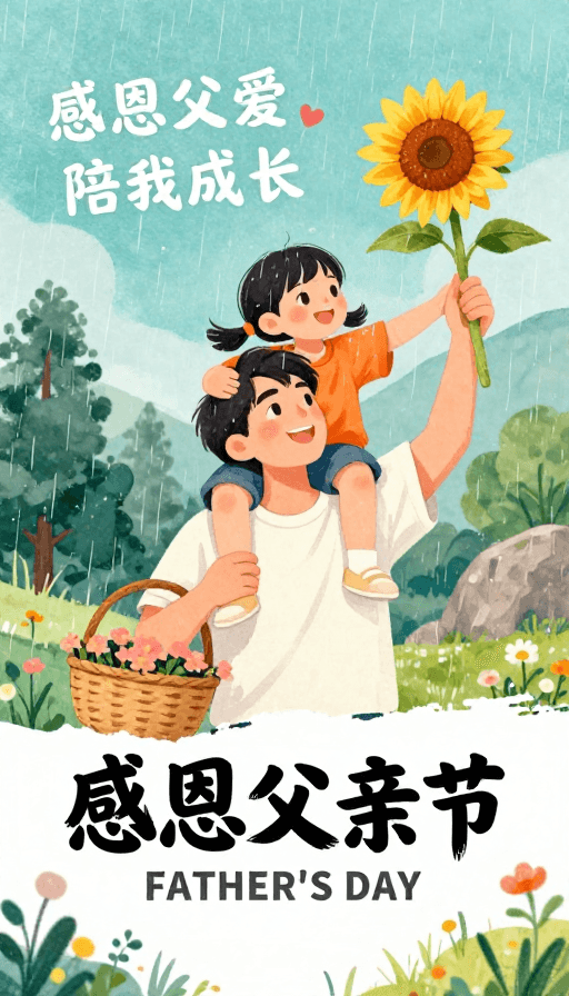 亲子互动素材：水彩温情：父爱如向日葵绽放