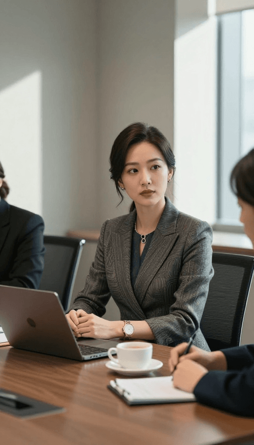 高端商务素材：干练优雅的职场女性会议瞬间