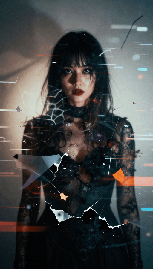 创意海报素材：双重曝光：万圣节变装的超现实胶片肖像