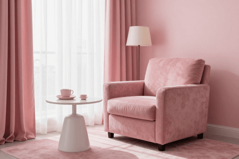温馨氛围素材：粉调温馨扶手椅，柔光营造居家美学