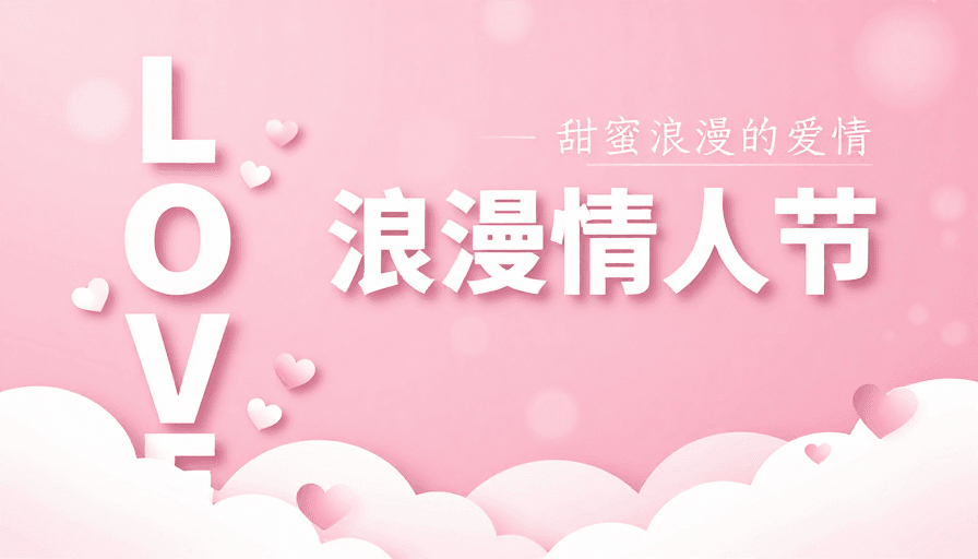 情人节素材：粉白梦幻情人节主题海报设计