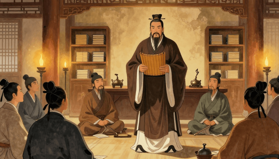 古风插画素材：孔子杏坛讲学：温暖烛火中的智慧传承