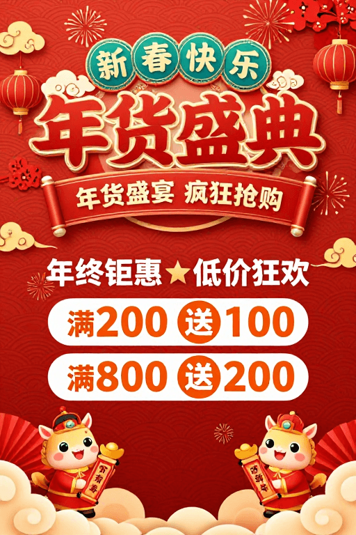 新年促销素材：喜庆中国风新年促销海报
