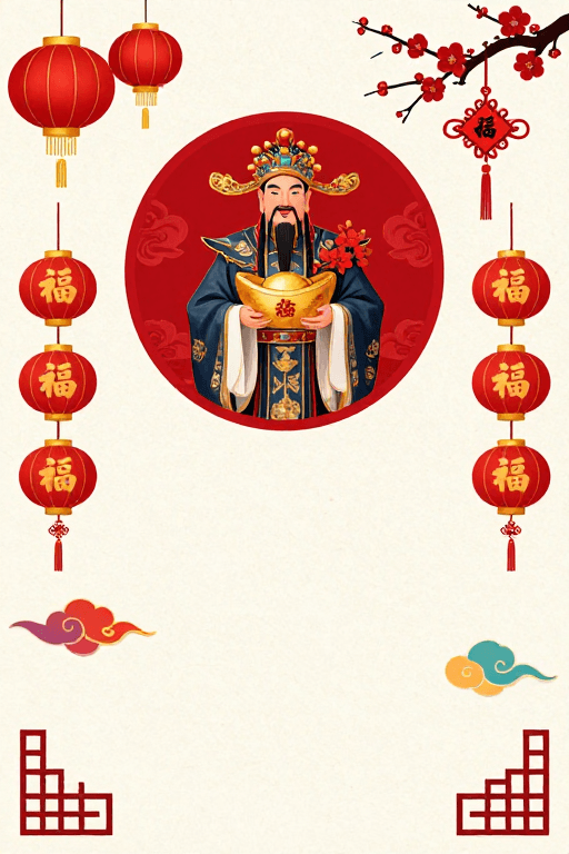 吉祥图案素材：传统财神吉祥节庆装饰背景图