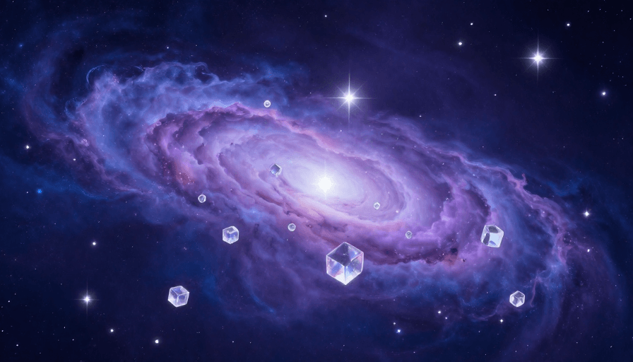 梦幻渐变素材：梦幻宇宙星空：靛紫渐变星云与晶体光效