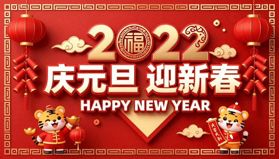 元旦庆祝素材：红色中国风2022新年双节庆海报