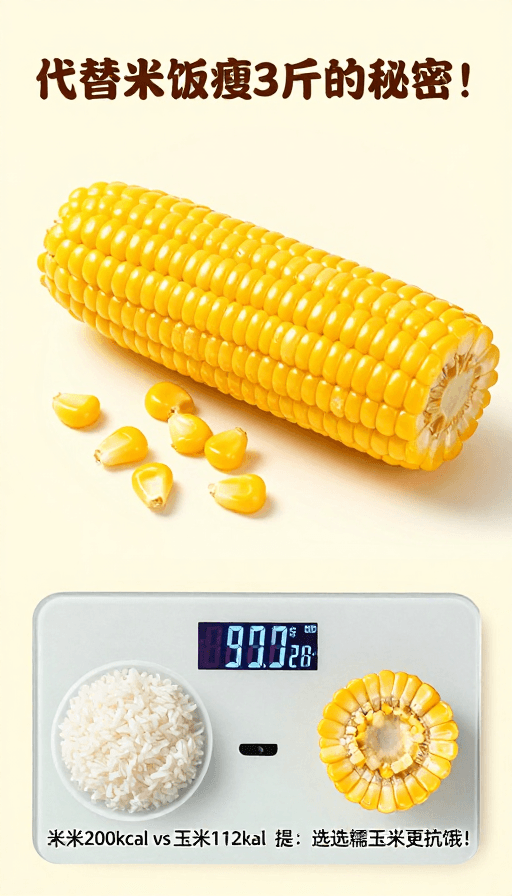 主食替代素材：水煮玉米低卡代餐，金黄慢镜头揭秘减重秘密！
