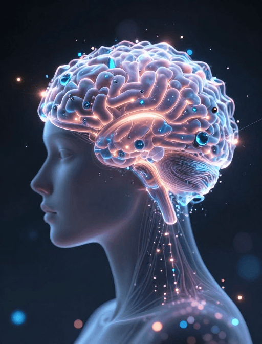 数字大脑素材：能量晶体中的数字大脑：科技觉醒的超现实视界