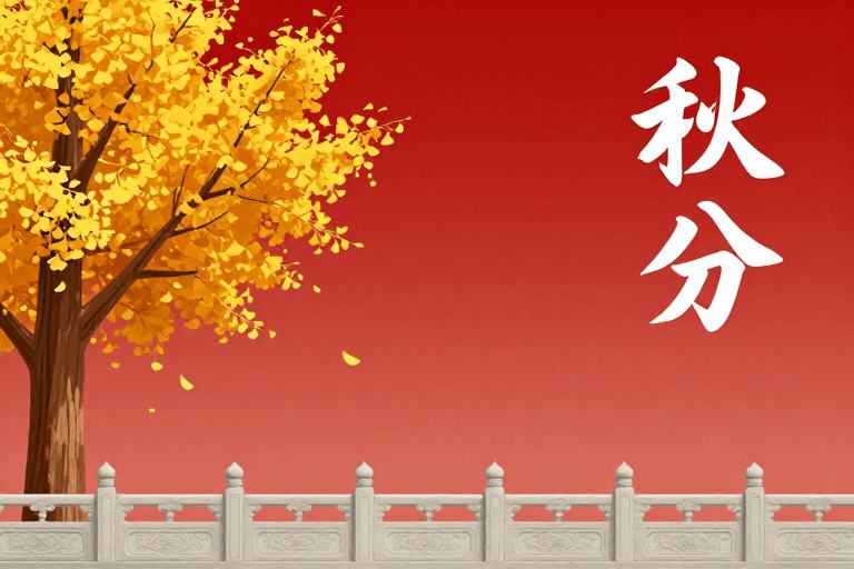红色渐变背景素材：秋分金桂·中国风节气插画背景