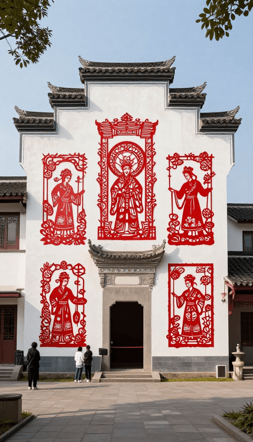 未来建筑素材：未来风中国剪纸艺术馆，乡村美景中驻足观赏