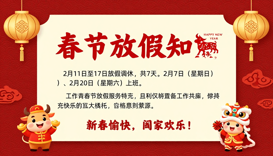 放假公告素材：春节放假通知海报：红金配色传统中国风
