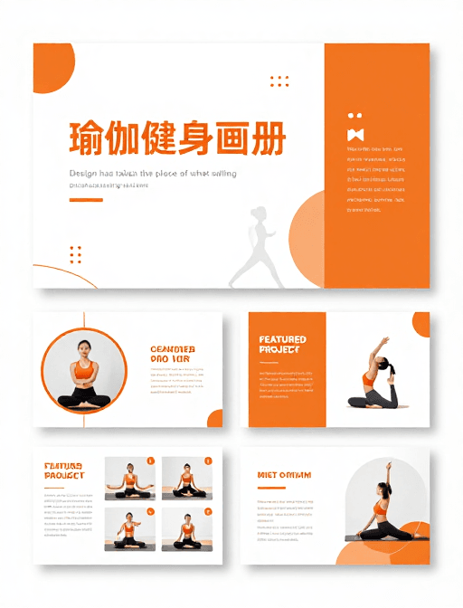 人物摄影素材：简约现代瑜伽健身画册设计：橙白清新活力风格