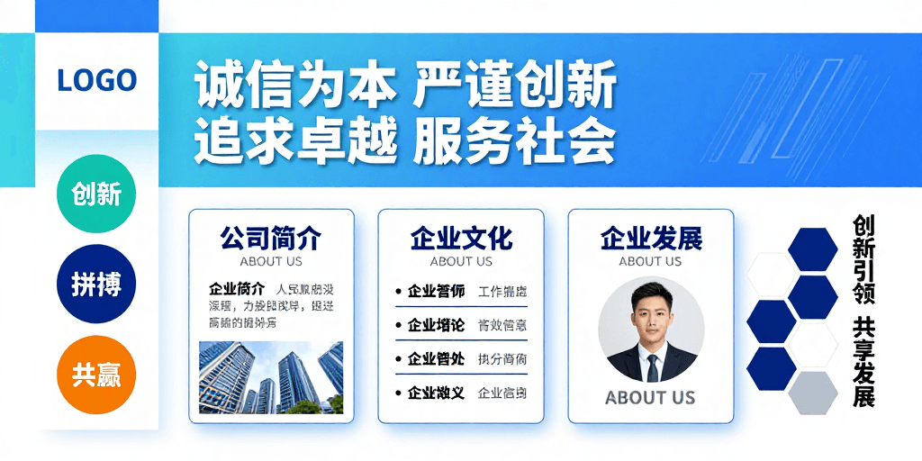 现代海报素材：现代商务蓝白调企业宣传海报