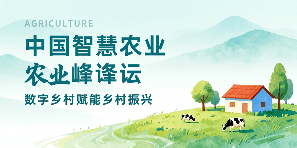 清新插画素材：清新插画呈现中国智慧农业论坛，科技赋能乡村未来