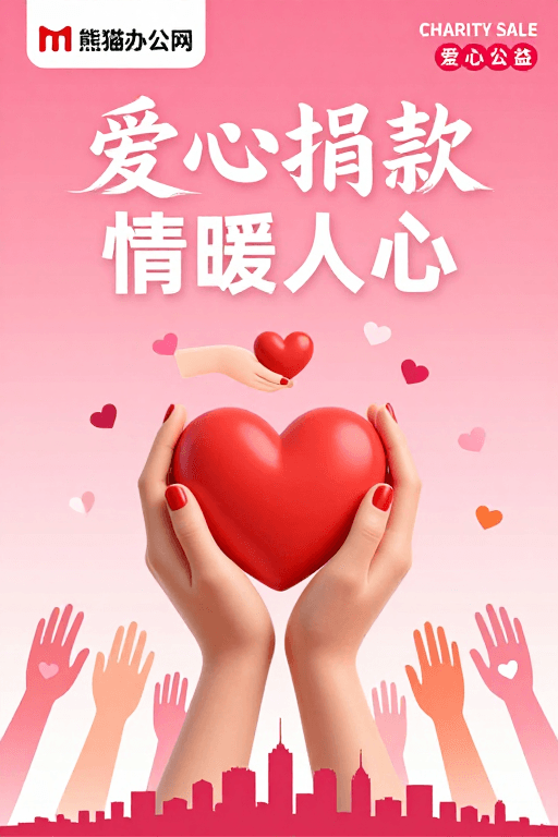 公益宣传素材：粉色渐变公益插画：爱心捐款情暖人心