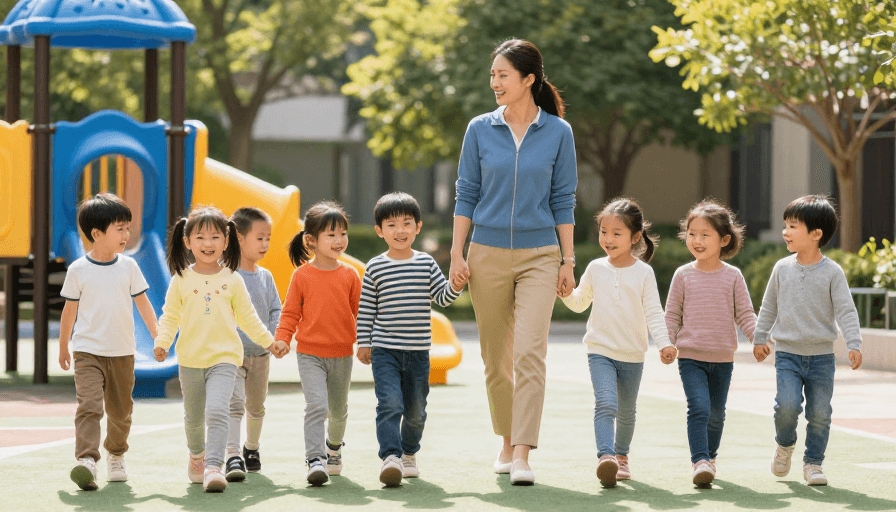 儿童教育素材：温馨校园：师生携手户外教学瞬间