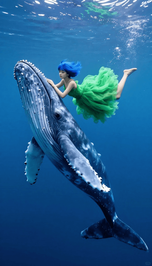 海洋生物素材：深海公主：蓝鲸少女的梦幻邂逅