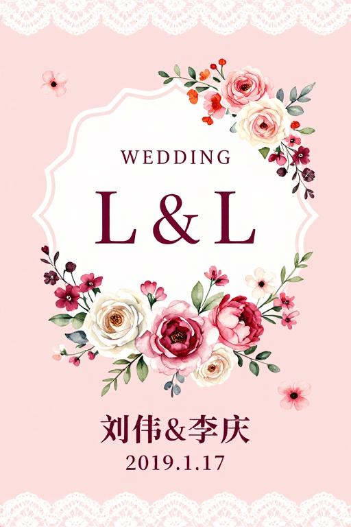 婚礼设计素材：柔粉水彩手绘婚礼邀请函设计