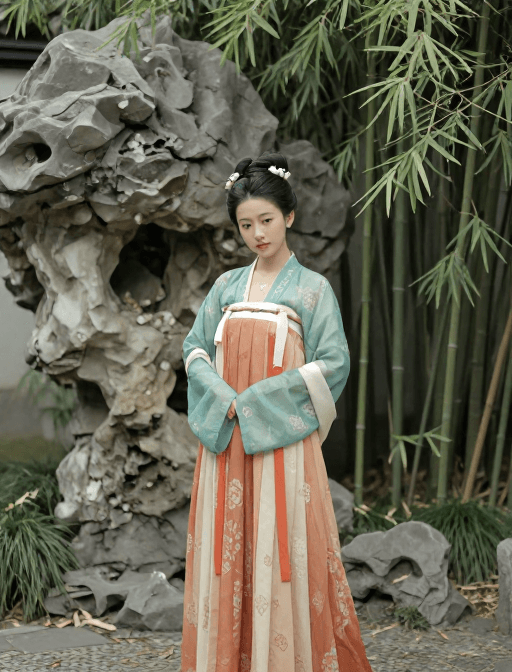 中国风美学素材：新中式宋徽宗风格人像摄影：古典园林中的优雅少女