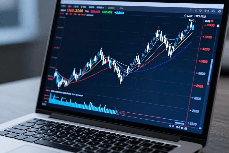科技宣传素材：深蓝冷调金融K线图：精准趋势分析