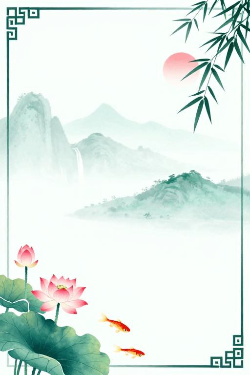 宋代院体素材：青绿留白·水墨荷鲤图