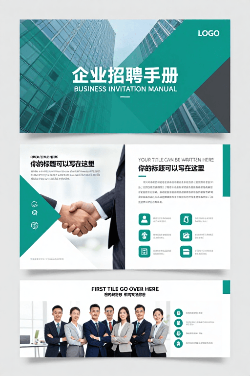 青绿色调素材：青绿商务风企业招聘手册三折页设计