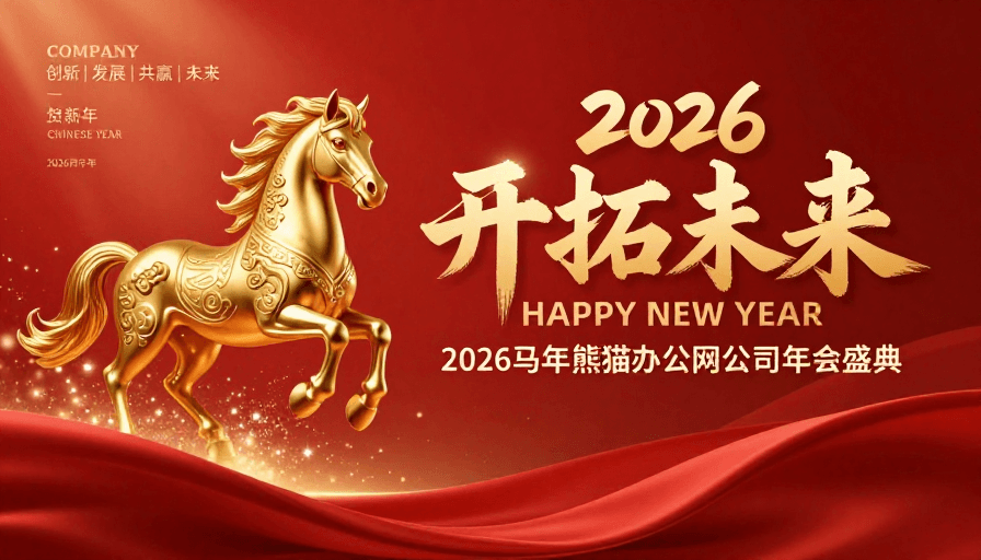 企业年会素材：鎏金马骏奔腾 2026新年庆典