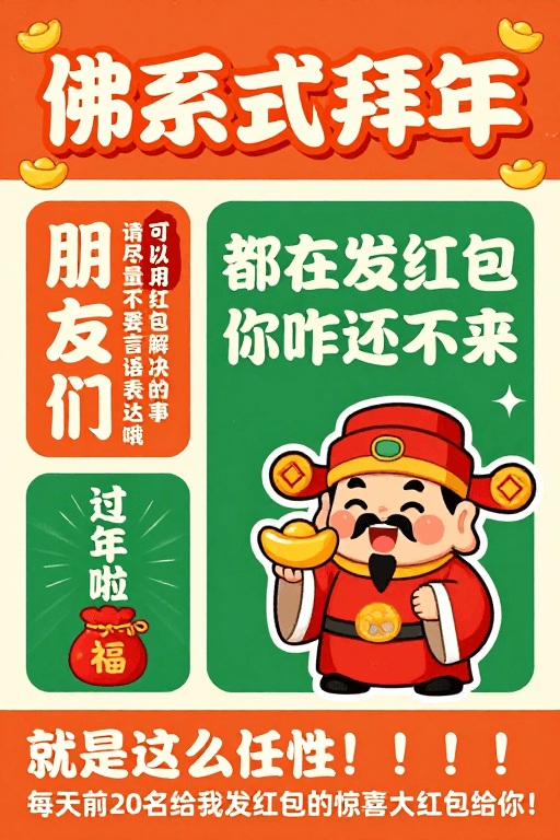 喜庆设计素材：佛系拜年新姿势：红包才是王道！