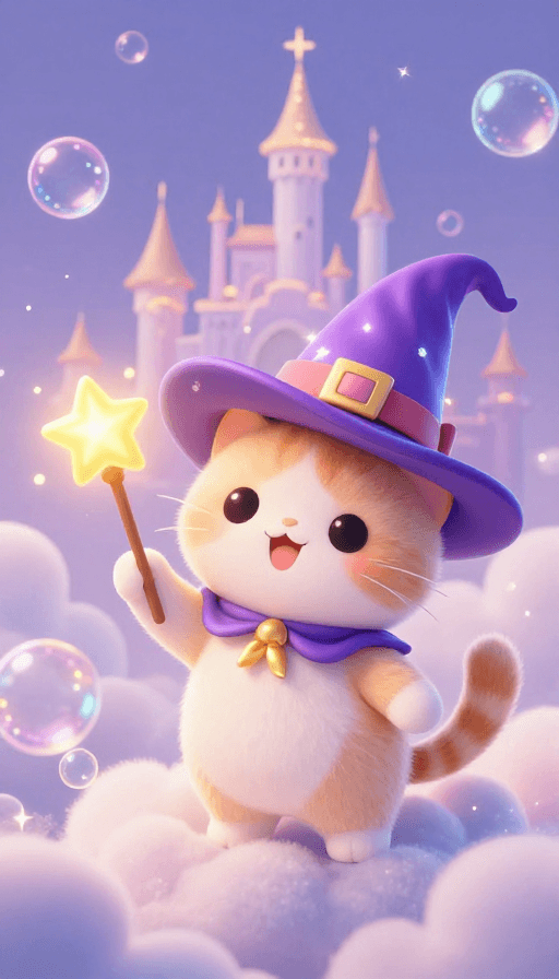 童话插画素材：梦幻云堡：魔法猫咪的童话奇遇