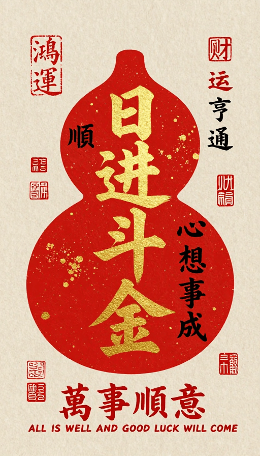 国潮设计素材：国潮书法日进斗金，传统吉祥语汇