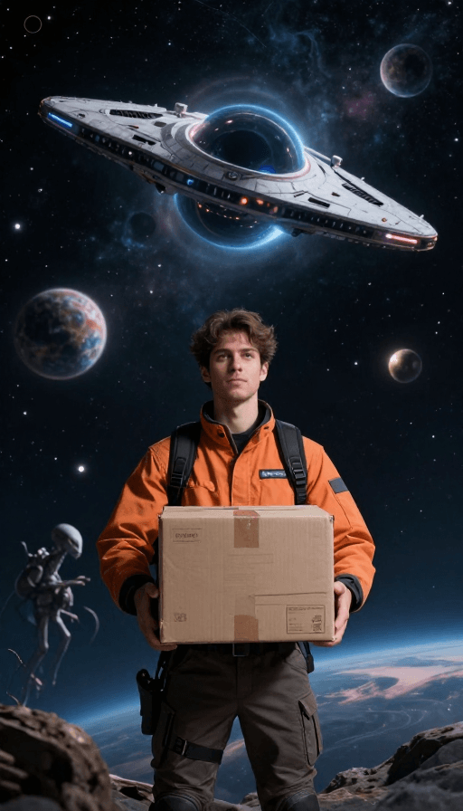 插画艺术素材：星际快递员：黑洞探险与外星联盟