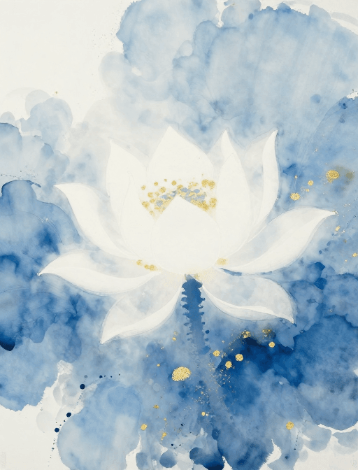 水墨素材：水墨泼彩梦境：蓝调金辉的留白意境