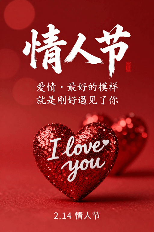 渐变红调素材：红色梦幻光斑下的情人节浪漫海报设计