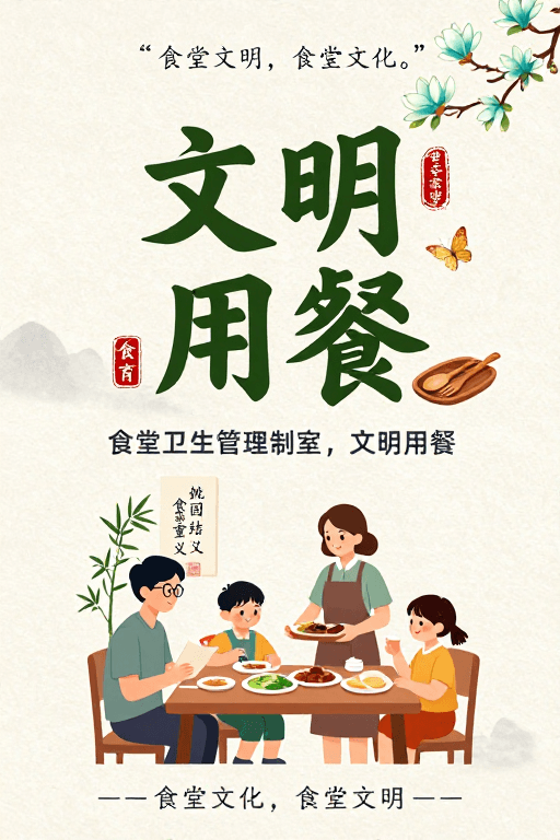 校园食堂素材：水墨风‘文明用餐’公益海报：融合传统与现代