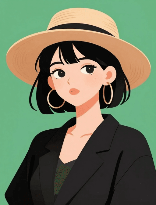 时尚插画素材：绿裳少女：自信纯真的时尚平面插画