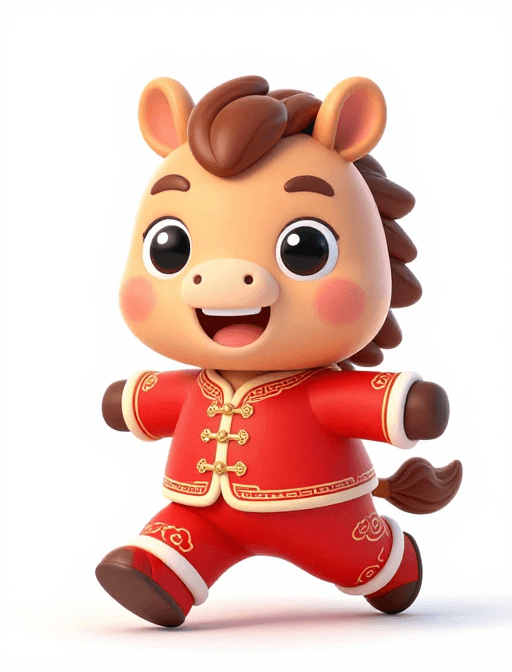 马年新年素材：国风水彩卡通马：活泼可爱的马年新春吉祥物