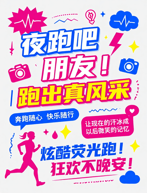 运动海报素材：活力夜跑海报：撞色设计激发运动热情