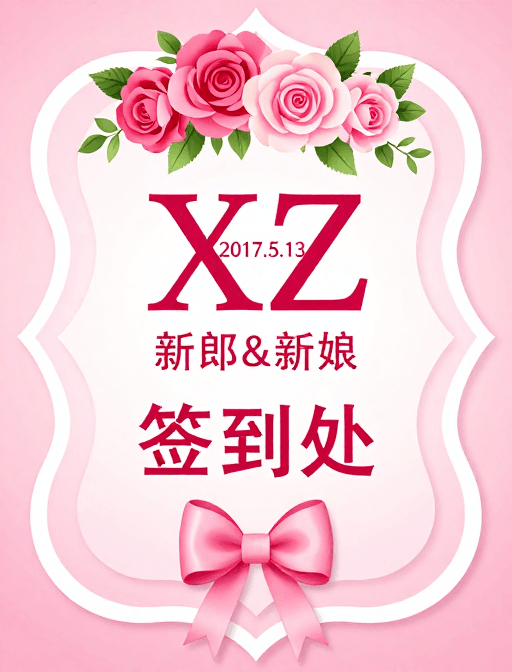婚礼签到牌素材：粉色浪漫婚礼签到牌设计，柔美细腻