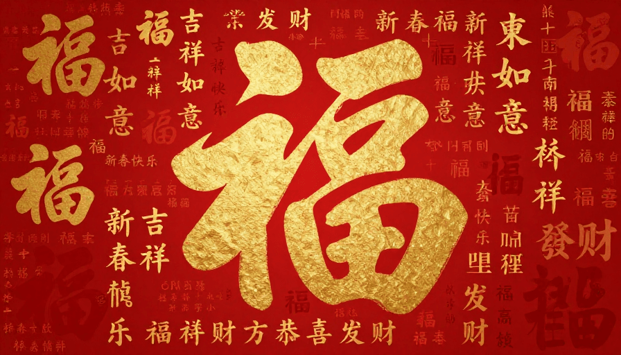 传统元素素材：新春祝福·红金祥纹
