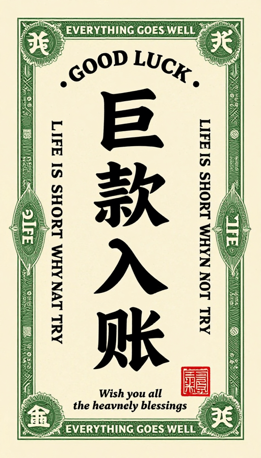 祝福语素材：国潮复古票据：巨款入账的喜庆与祝福