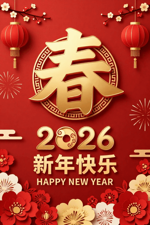 春节庆典素材：新春红金中国风海报，金色浮雕春字与福字