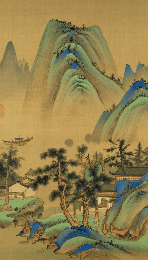 古风意境素材：传统山水意境：古韵悠长的金色画卷