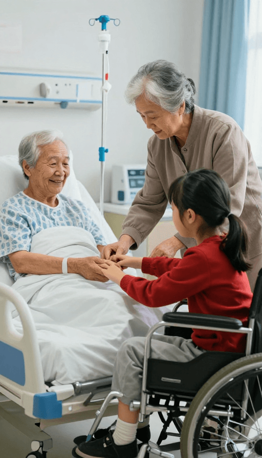 人文摄影素材：病房里的祖孙温情守护