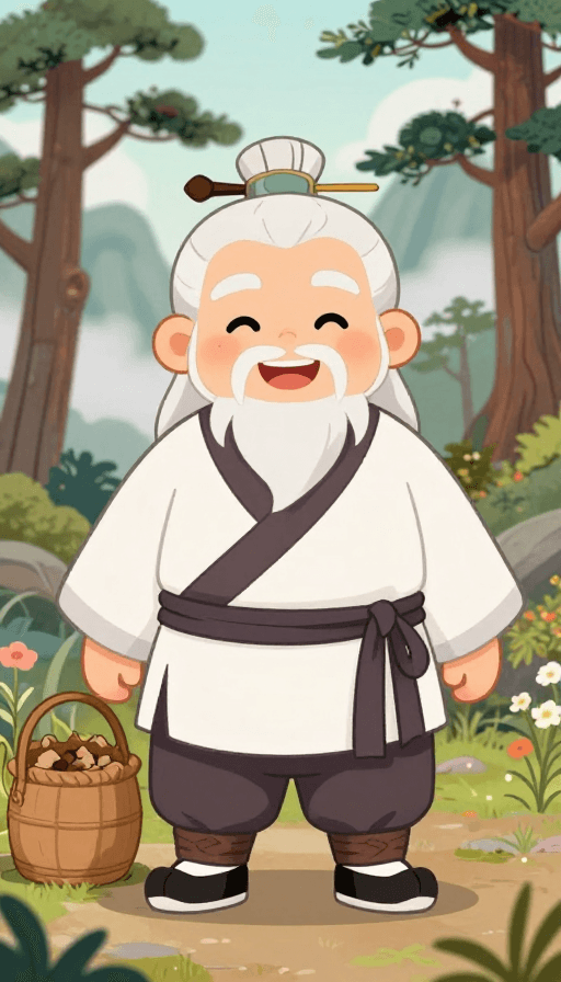 头像素材素材：萌趣古风老中医：白发笑靥含草药的治愈动画形象