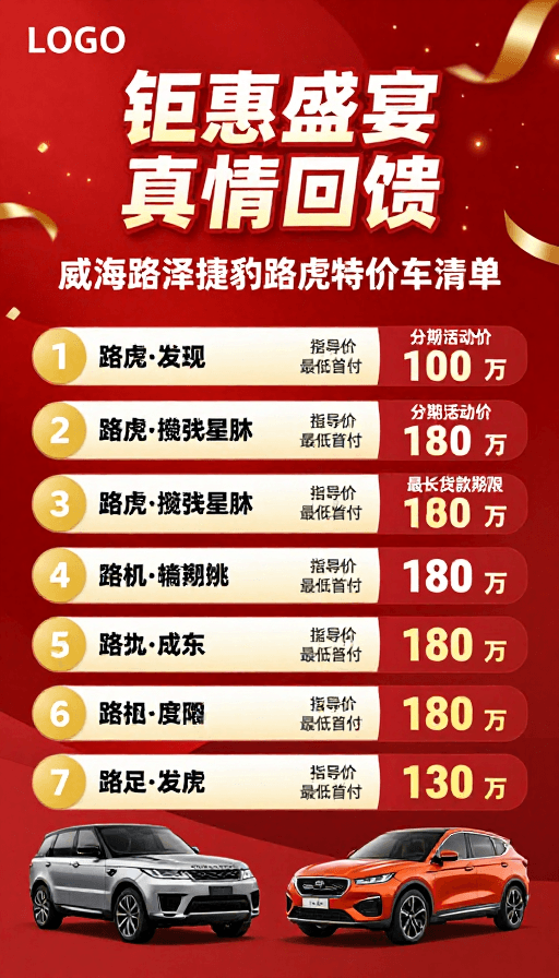 节日活动素材：红色促销海报：捷豹路虎钜惠盛宴