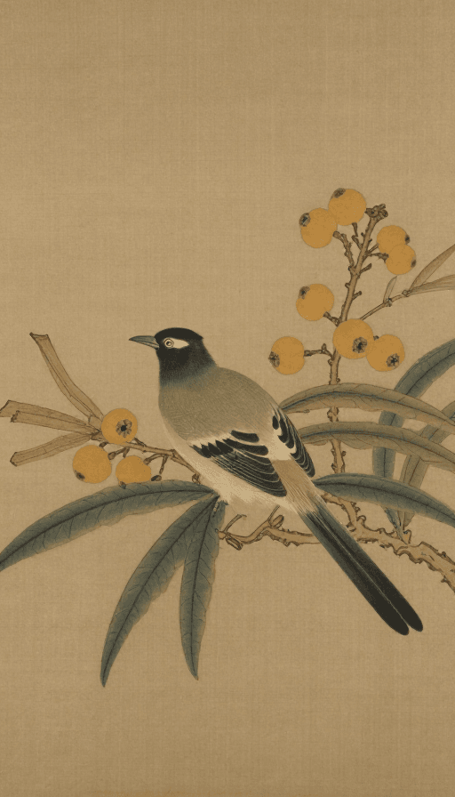 艺术展示素材：宋徽宗工笔花鸟：枇杷山鸟图的艺术魅力