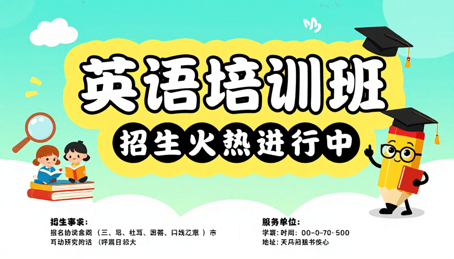 活泼设计素材：卡通英语招生海报：童趣设计吸引学子