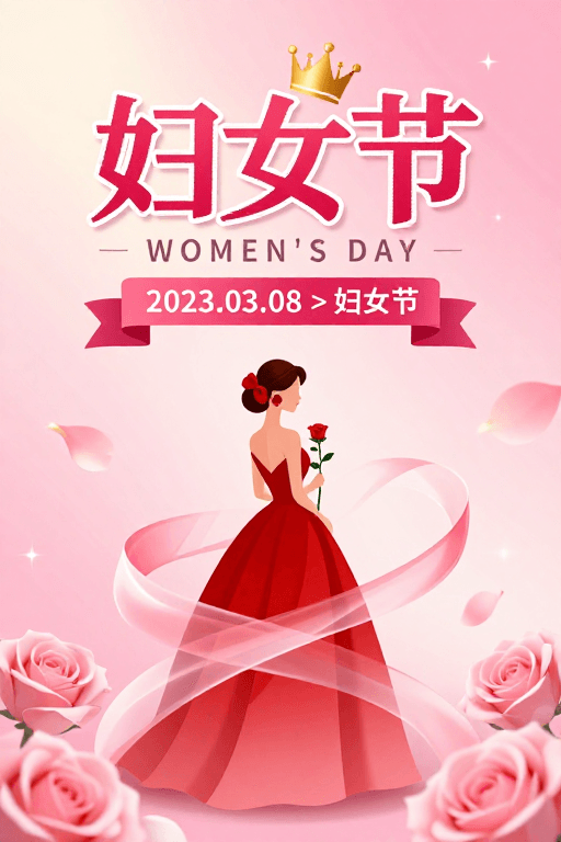 女性力量素材：梦幻粉红妇女节海报，传递女性力量与浪漫祝福