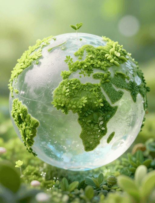 环保主题素材：磨砂水晶地球：生机盎然的自然秘境