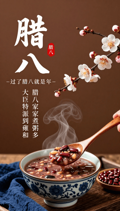 梅花意象素材：传统腊八节海报：温暖醇厚年味